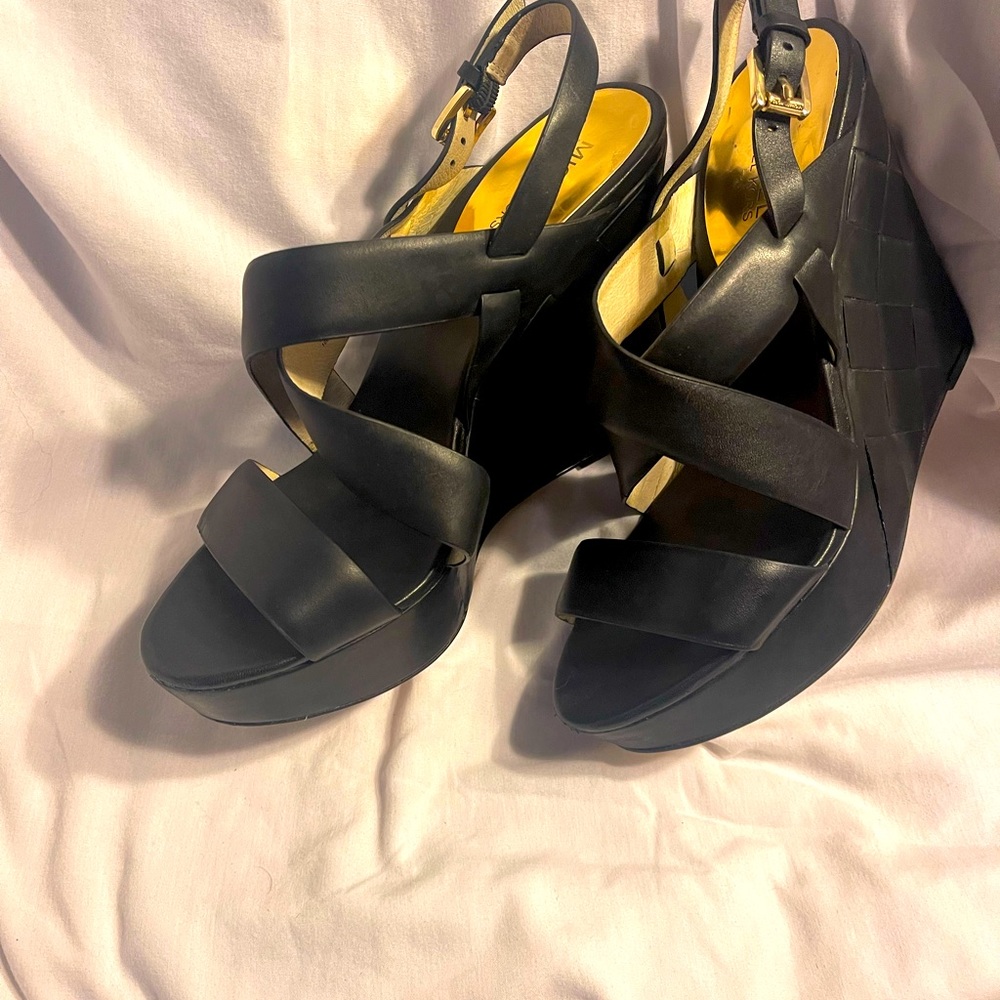 Michael Kors black leather wedges